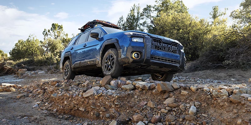 Blue Wilderness SUV Traversing a Rocky Trail