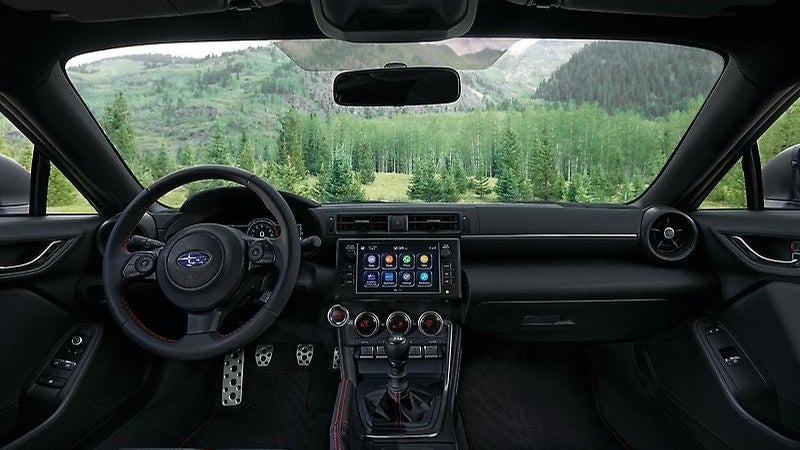 Subaru BRZ interior cockpit with driver-focused dashboard