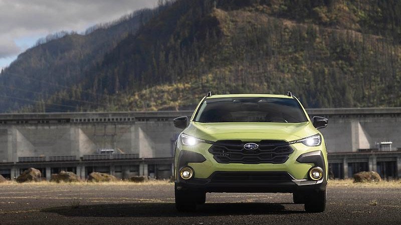 2026 Subaru Crosstrek Hybrid, front three-quarter with mountains
