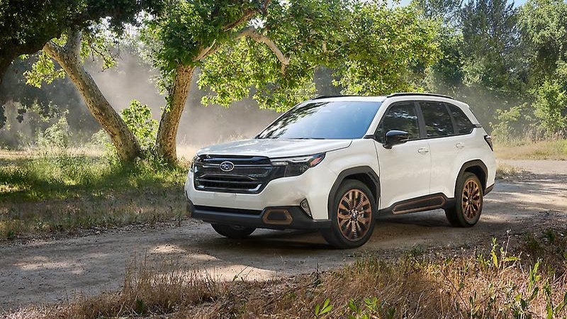 Subaru Forester Wilderness in white with copper accents, front three-quarter