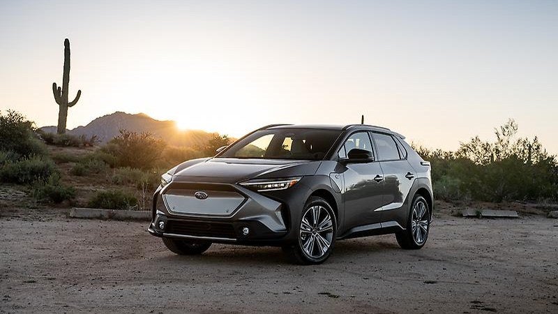 2026 Subaru Solterra electric SUV, three-quarter exterior at sunset